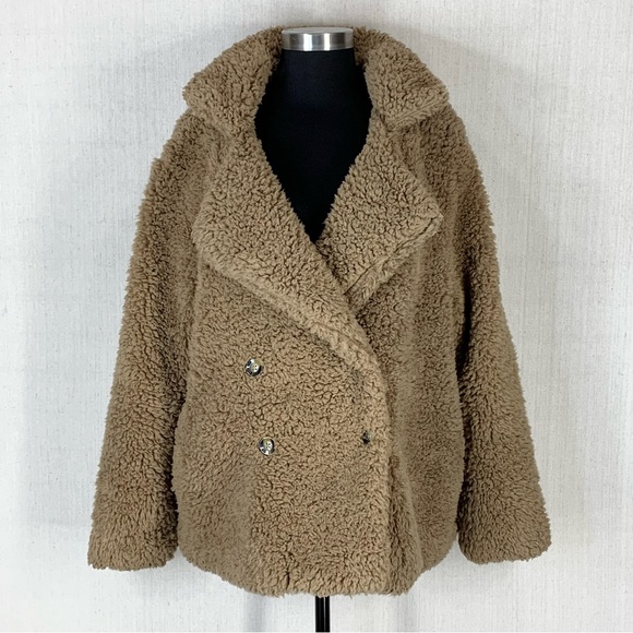 Favlux~Super Soft/Furry/Cozy Tan Oversized Notched Collar Teddy Jacket~Sz Large - Picture 7 of 16